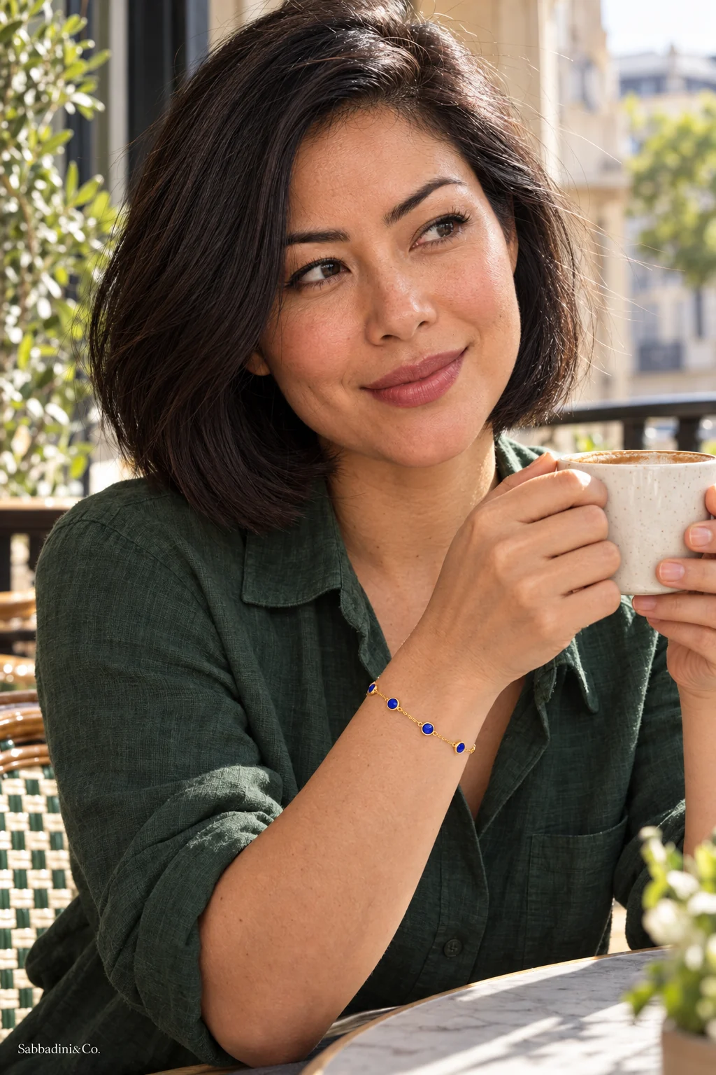 Pulseira Quatro Tiffany Azul Royal Banhada a Ouro 18K — vista 5