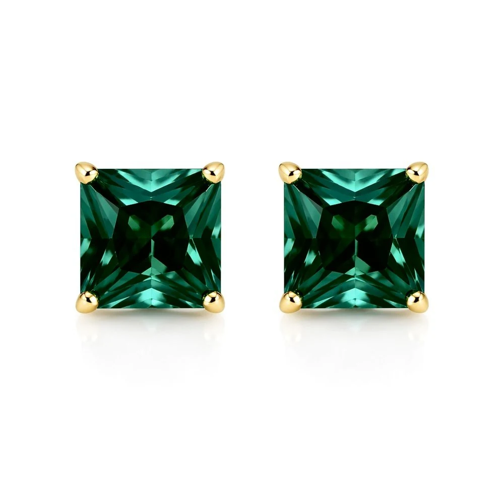 Brinco Quadrado Verde Zircônia Banhado A Ouro 18K, imagem 1