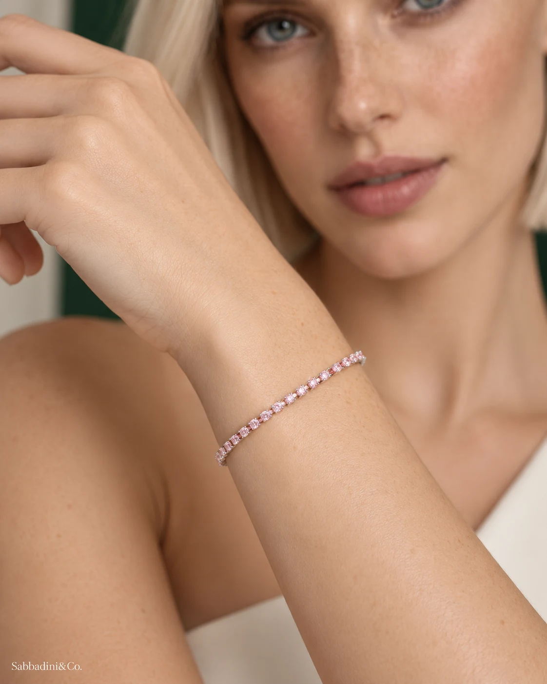 Pulseira Riviera Rosa Banhado A Prata 925 — vista 2
