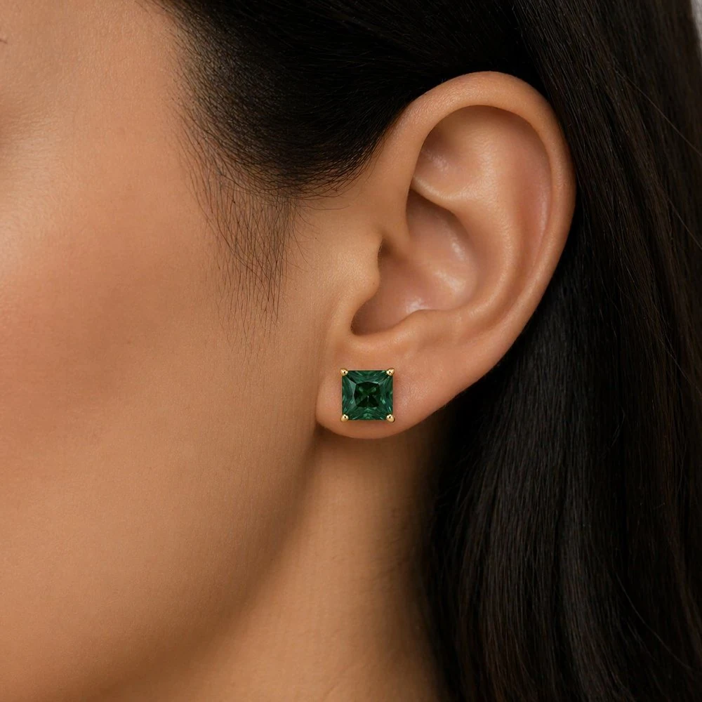 Brinco Quadrado Verde Zircônia Banhado A Ouro 18K, imagem 2