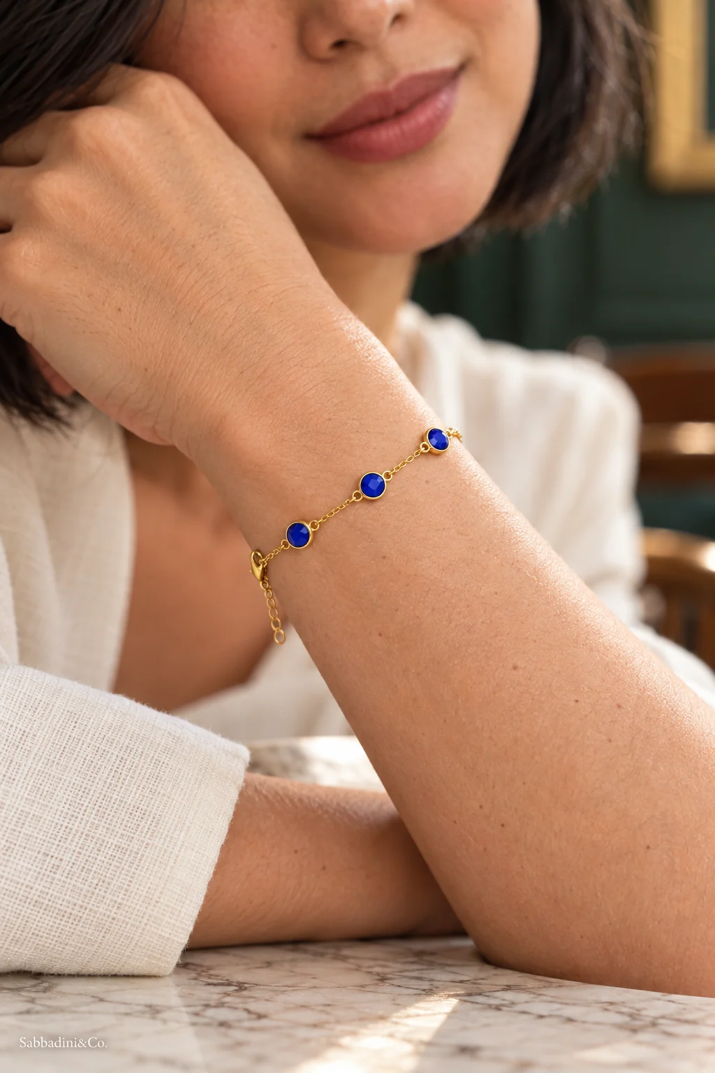Pulseira Quatro Tiffany Azul Royal Banhada a Ouro 18K — vista 2