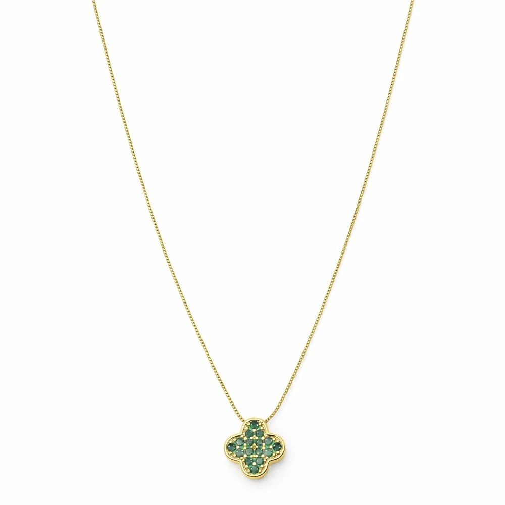 Colar Trevo Verde Cravejado Banhado a Ouro 18K, imagem 1