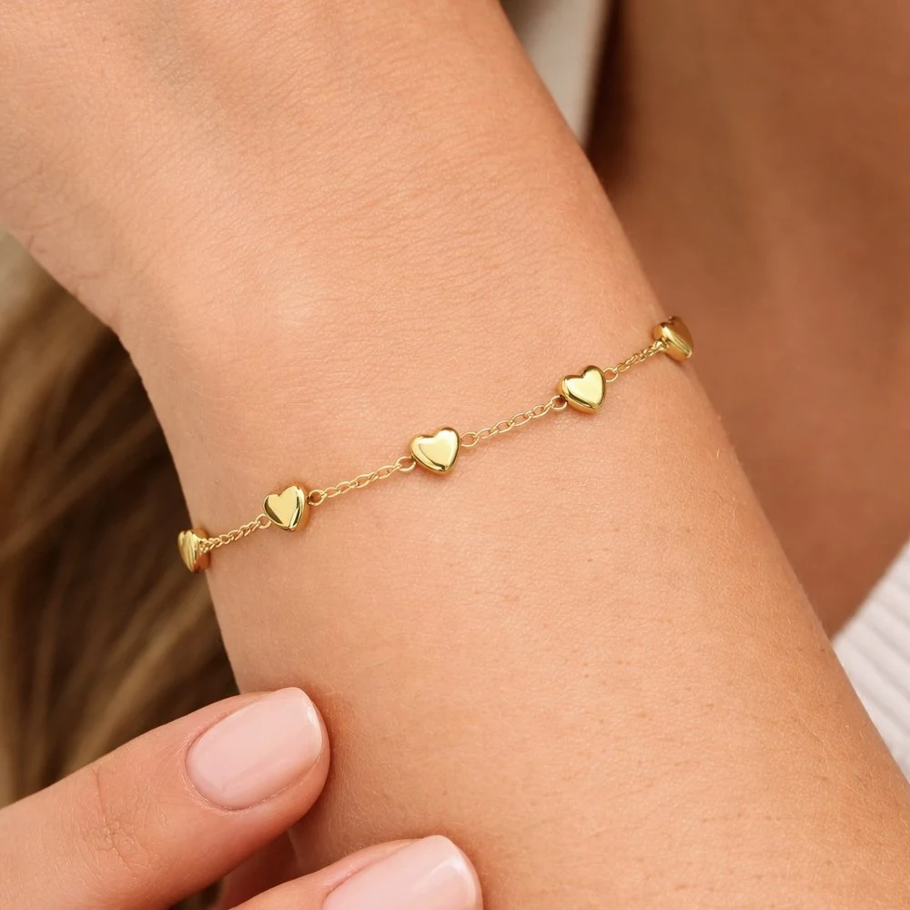 Pulseira Seis Corações Espaçada Banhado A Ouro 18K, imagem 2