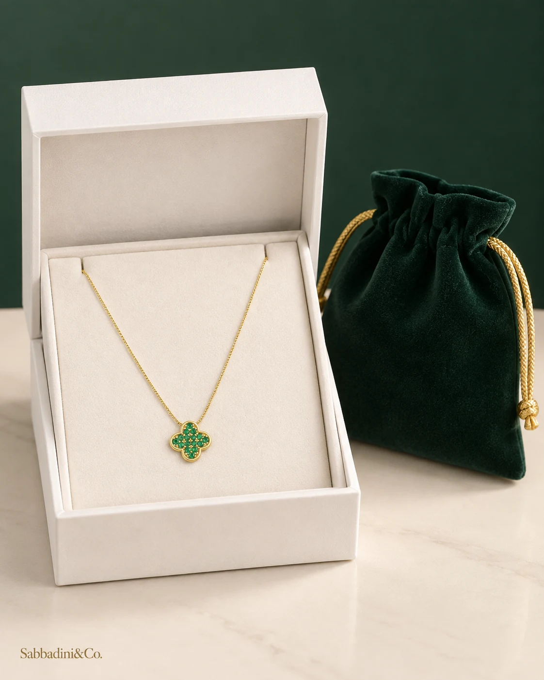 Colar Trevo Verde Cravejado Banhado a Ouro 18K — vista 5